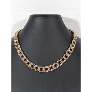 Retro Gold Tone Double Oval Curb Chain Necklace Classic Elegant 20 in